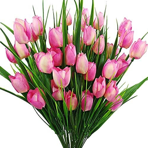 Tulipanes Artificiales X8ramos (5tallos-flores C/u) Rosa 0