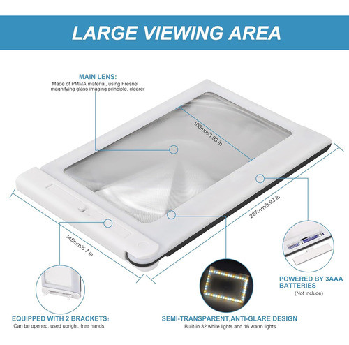 Lupa Grande 5x Nazano Con Luz Led (fría - Cálida) Para Leer 1