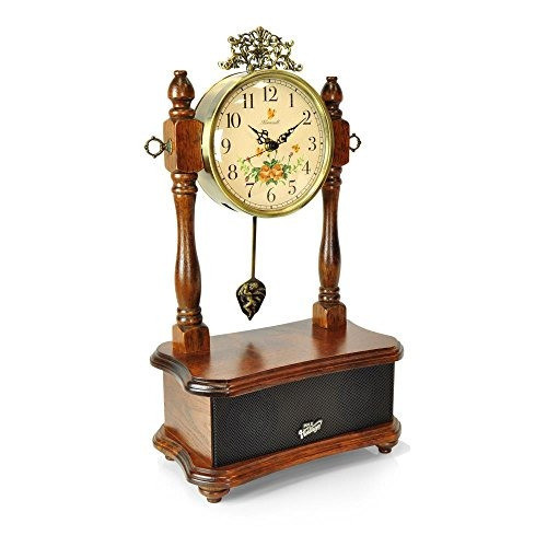 Pyle 2 In 1 Vintage Style Clock Retro Bluetooth Speaker 0