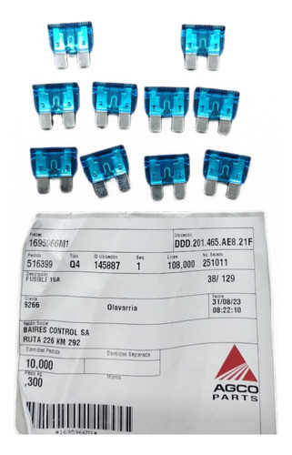 Fusible 15a Agco Mf 2170 / 2170xd Macroempacadoras / Mf 2260 0