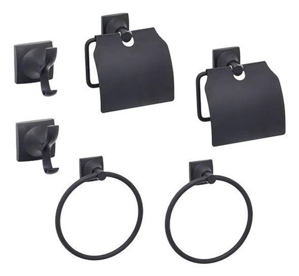 Kit X 2 Set Baño Toallero Portarrollo Acero Inoxidable Negro 0