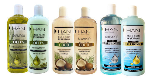 Combo X3 Shampoo Y Enjuague Oliva - Coco - Acido - Han 0