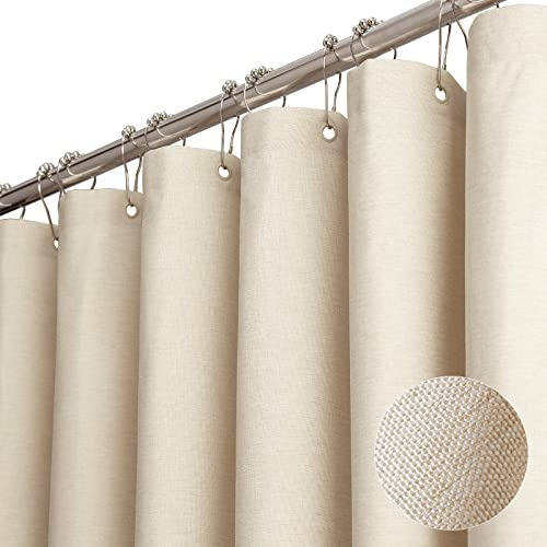 Cortina Ducha Baño Textura Lino Beige Con Ganchos 183x183cm 0