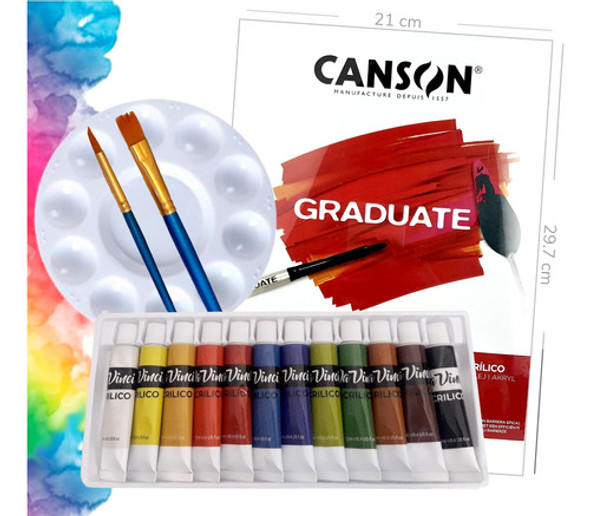 Pintura Acrílica 12 Colores-pinceles-mezcladora-block 20 H 0