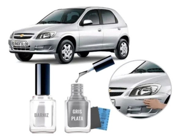 Kit Restaurador Chapa Gris Plata Universal + Barniz + Pincel 0