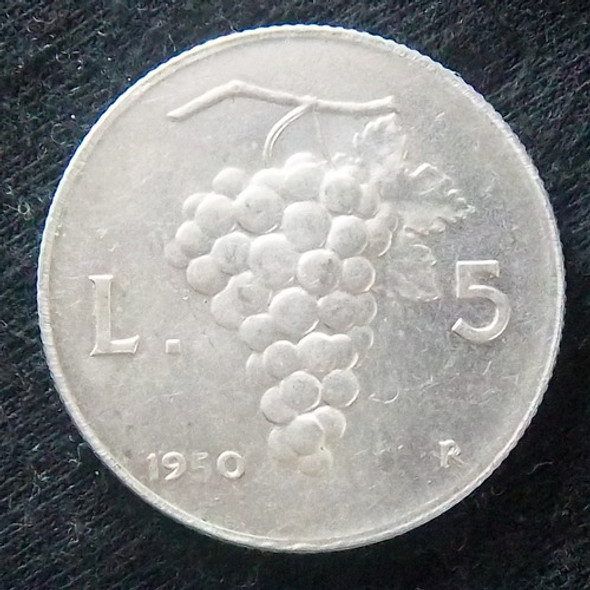 Italia 5 Liras 1950 Excelente Km 89 Uvas 0 Italia 5 Liras 1950 Excelente Km 89 Uvas 0