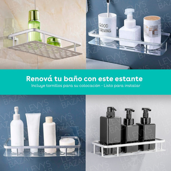 Set Estante Repisa Ducha + Porta Rollo Papel Baño Acero Inox 1
