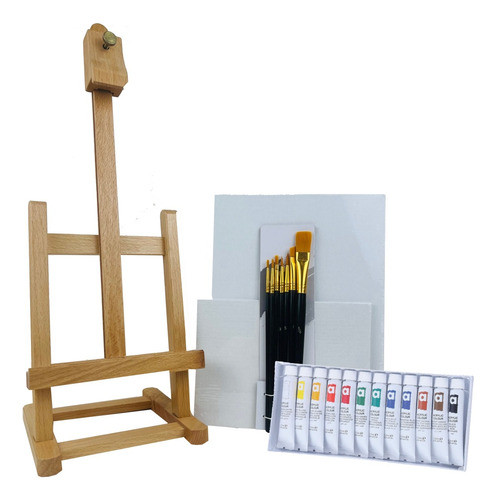 Set Artístico De Acrilicos Con Atril Y Pinceles Set005 0