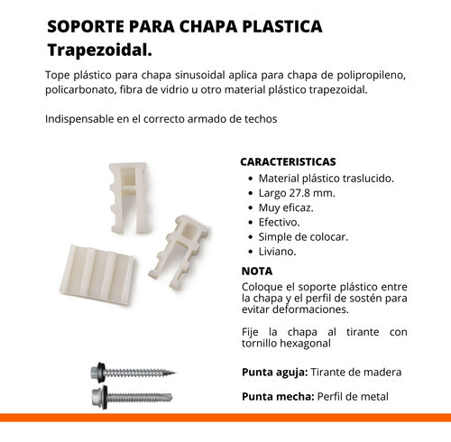 Soporte Chapa Trapezoidal Plástica Policarbonato X 50 Uni 1