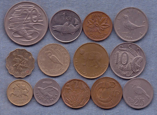 Lote 13 Monedas * Animales Aves Peces * Varios Paises * 0