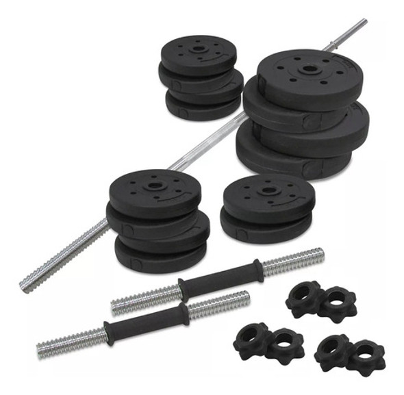 Kit Entrenamiento Barra + 2 Mancuernas + 60kg Pesas Fitness 0