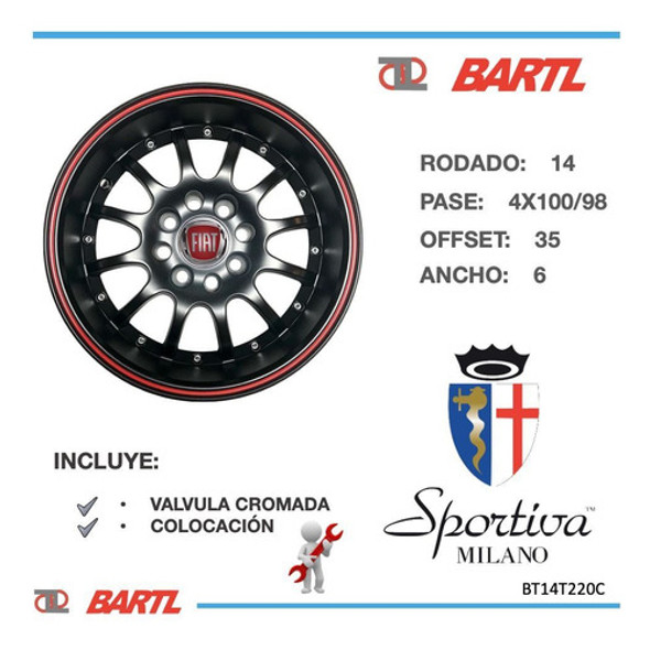 Llantas Aleación 14  4x100 Fiat Plan Recambio Bt14t220fc 1