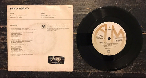 Disco Vinilo 7'  Brian Adams / Run To You (brasil) 1