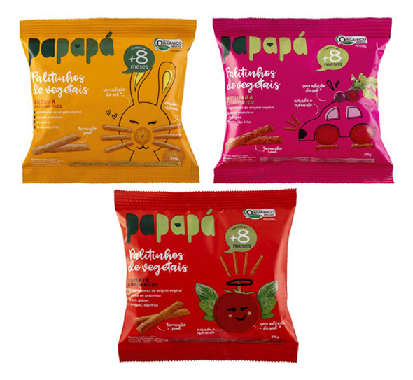 Kit Palitinhos Org Cenoura, Beterraba E Tomate Papapá 20g 0 Kit Palitinhos Org Cenoura, Beterraba E Tomate Papapá 20g 0