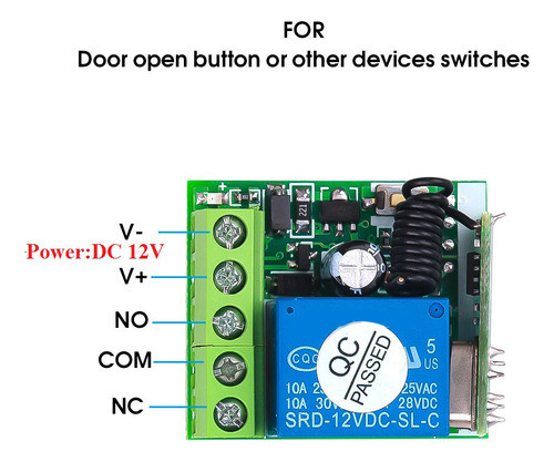 Receptor De Relé Rf Dc 12v 1ch 433mhz Remoto Sem Fio Univers 1