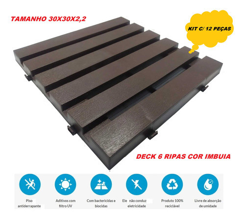 Kit 12 Piso Deck Plástico P/ Box Varandas Jardins Decoração 1