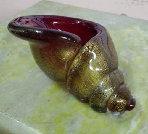 Caracola De Cristal De Murano Rojo Con Inclusiones De Oro 0