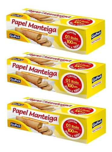 Papel Manteiga Rolo 30cmx100m Giopack - Caixa C/3 Unidades 0
