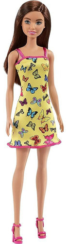 Muñeca Barbie Basica Vestido Amarillo Mariposas Original 1