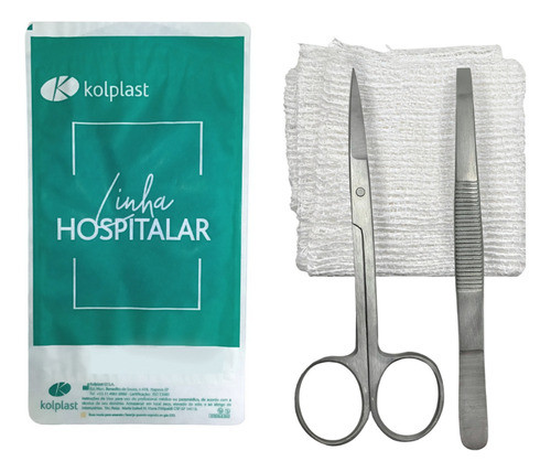 Kit Esteril Inox 1 Pinça+1 Tesoura+1 Compressa - Kolplast 0