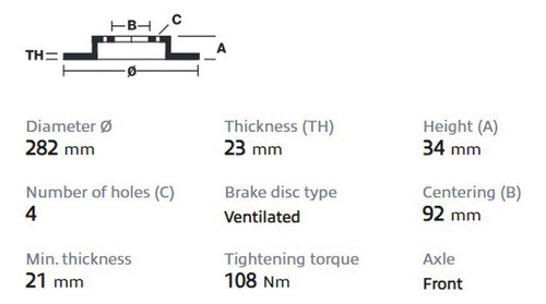 Disco De Freio Dianteiro 282mm Honda Accord V Tdi 2.0 105cv 1