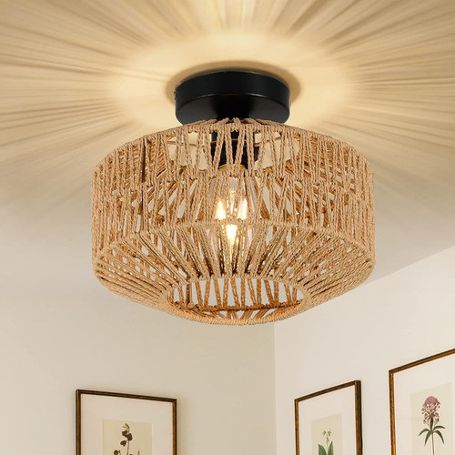 Jobtical Boho Light Fixtures Montaje En Techo, Mini Rattan C 0