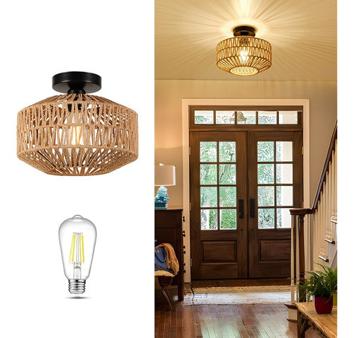 Jobtical Boho Light Fixtures Montaje En Techo, Mini Rattan C 1