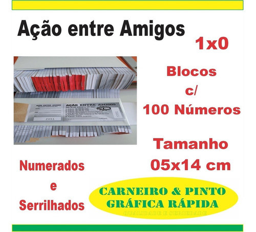 1000 Números Cupons Para Sorteio Com Canhoto Numerado 1
