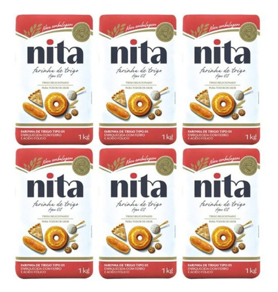 Kit C/6 Farinha De Trigo Tipo 1 Pacote 1kg Nita 0