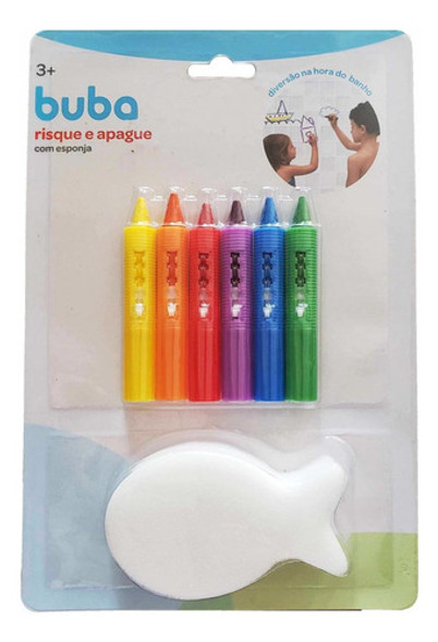 Lápis Giz Colorido Para Banho Risca E Apaga Com Esponja Buba 0