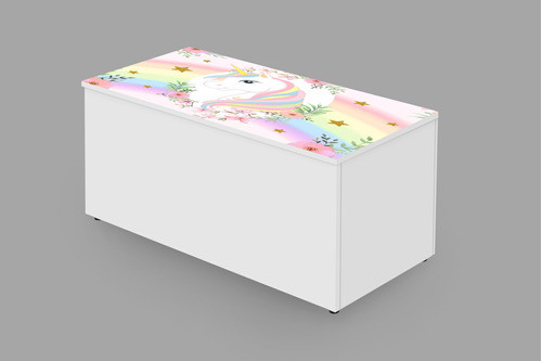 Baú Organizador Brinquedos Menina Unicornio Arco Iris Em Mdf 0