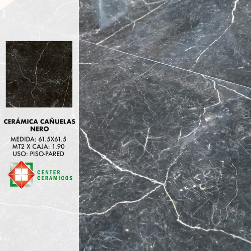 Cerámica Piso Porcelanato Negro Cañuelas 61.5x61.5 X Caja 1