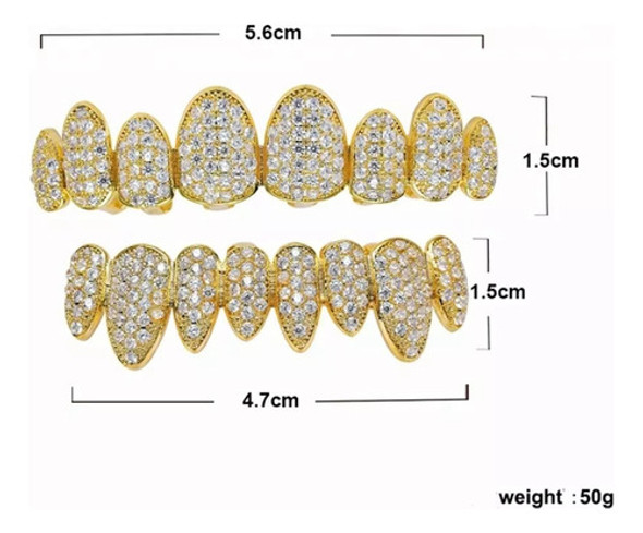 Parrilla Dientes Grillz Negro Baño Oro 14kl Diamante Azul 1