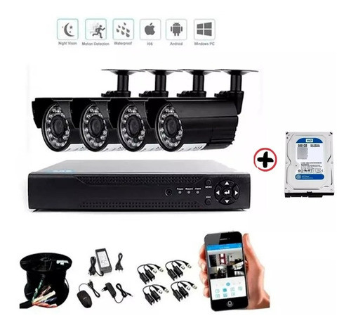 Camaras Seguridad 4 Cámaras Dvr Kit Interior/exterior+ Disco 0