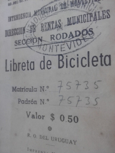 Antigua Libreta De Bicicleta Transito Año 1953 1