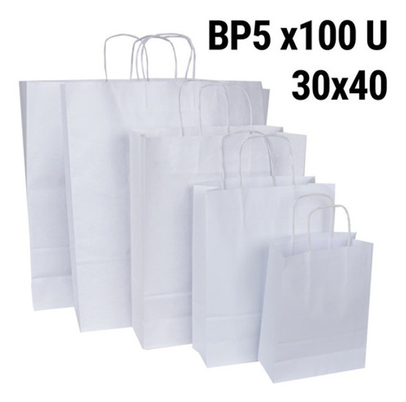 Bolsas De Papel Blancas 30x40 C/manija X100 U Bp5 1