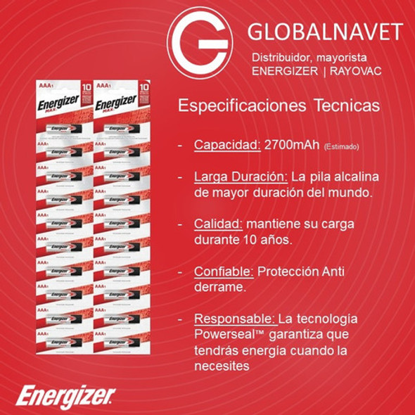 40 Pilas Aaa Triple A Alcalinas Energizer Max Distribuidora 1