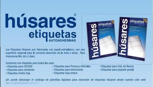 25 Hojas Etiquetas Autoadhesivas Husares H34216 A4 1