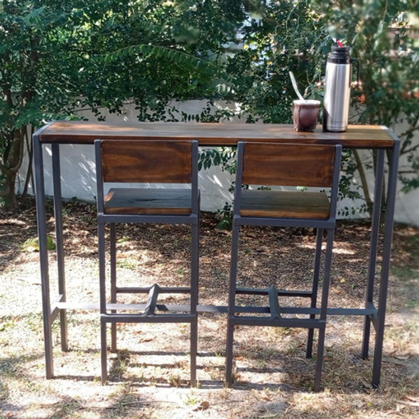 Mesa Desayunador En Hierro Y Madera +2 Banquetas Prontas 0