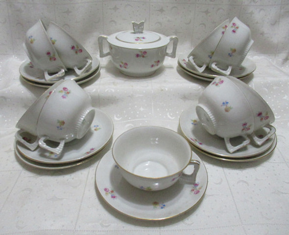 Juego Té 19pzs Porcelana Czechoslovakia Taza Plato Azucarera 0