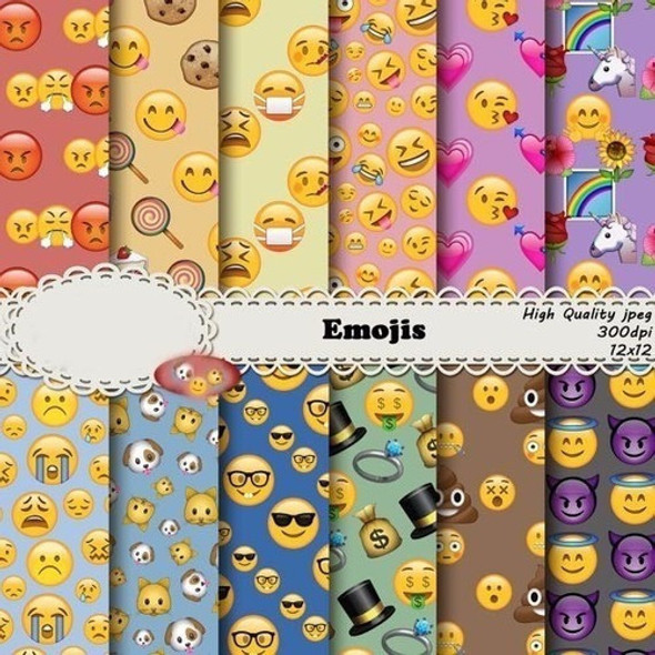 Kit Imprimible   Emojis 04 - 12 Fondos 0
