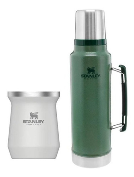 Termo Stanley Verde 1lt + Mate Stanley Con Gtia De Por Vida 1