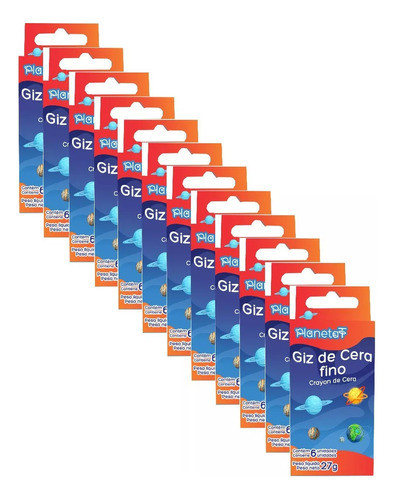 Giz De Cera Fino 6 Cores Planeta 27g Com 12 Unidades 0