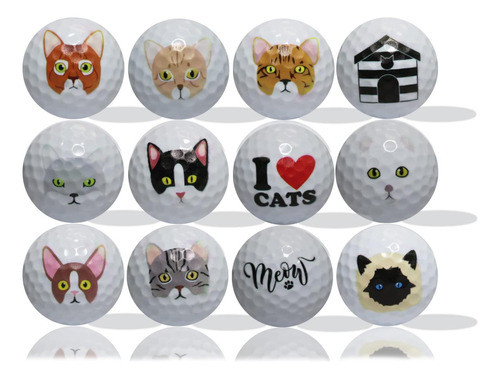 Pelotas Golf Amantes Gatos, Paquete 12  Gran Idea De Regalo 0