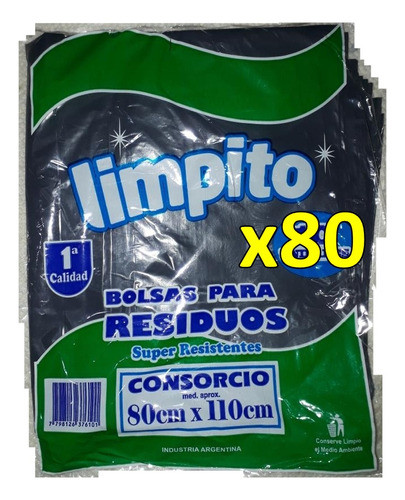 80 Bolsas Para Residuos Basura Consorcio Negras 80cm X 110cm 0