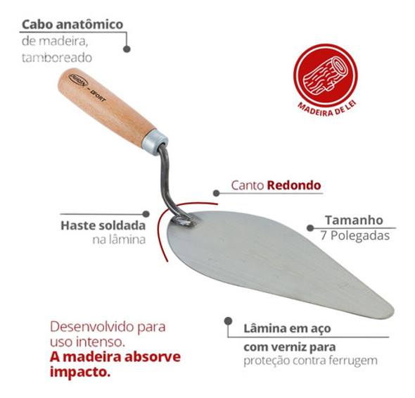 Colher De Pedreiro Canto Redondo 7 Polegadas Durín 1