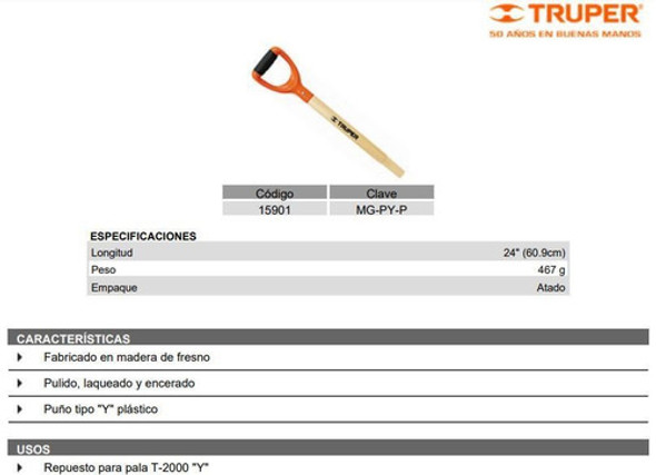 Cabo De Pala Truper Madera Mango Ergonómico - Ynter 1