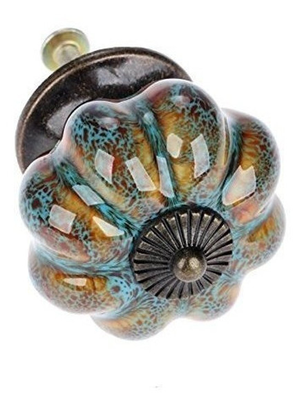 20 Tiradores Mgoodoo Ceramica Forma Calabaza Celeste/marron 1