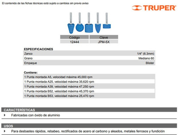 Juego Piedras Montadas Alto Rendimiento Eje 1/4   Truper 1