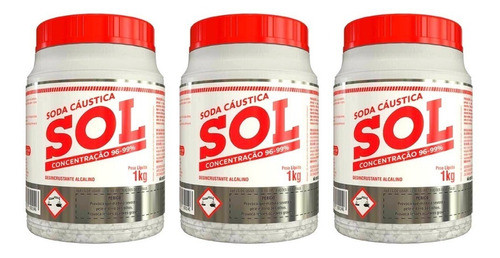 Kit Com 3 Soda Caustic Sol Materia Prima Pra Fazer Sabão 99% 1